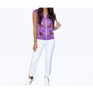 NEW AMESLAYNE tiger stripe flip sequin vest in purple